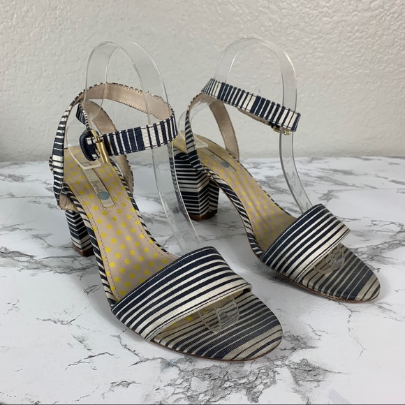 Boden Kristen Blue White Stripe Ankle Strap Heels - Picture 3 of 8